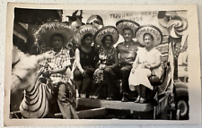 1954 Tijuana RPPC Photo Post Card b/w sombreros Honeymoon zebra donkey tourist picture