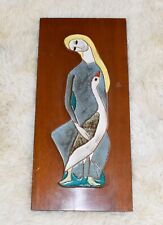 Harris Strong Mid Century Modern Ceramic Tile Art Walnut Plaque Lady &  Goose picture