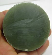 #8 Russia 94g 100% Natural Rough Round Green Jade Slice Specimen 3.40oz 57.00mm picture