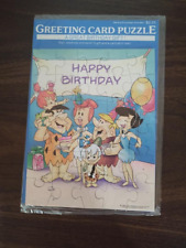 3 Vintage 1990 Hanna-Barbera Flintstones Greeting Card Puzzle Happy Birthday picture