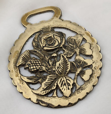 Brass Horse Medallion Vintage English Rose Scottish Thistle Clover Parade Bridle picture