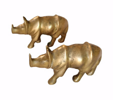 Vintage Old Antique Brass Fine Handcrafted Beautiful Rhino Pair Figure / Statue picture