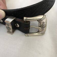 NOCONA Western tooled leather belt- buffalo metal riveted appliques- 35” picture