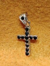 VINTAGE ~ SMALL CROSS ~ FACETED BLACK ONYX & STERLING SILVER ~ CHARM picture