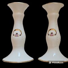 pair Irish DONEGAL Parian china  CLADDAGH candlesticks picture