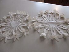 Set of 2 Vintage Crochet Doily Cream Daffodils Flowers 3D Round 14
