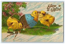 c1910's Easter Greeting Hatched Egg Baby Chicks Embossed Gel Gold Gilt Postcard picture