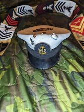 VINTAGE USN NAVY CAPTAINS OFFICERS Cap with pins and patches. picture