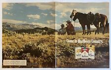 1985 Marlboro Cigarette Cowboy & Horse Mountain Range 2 Page Vintage PRINT AD picture