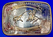 Rodeo Calf Roping Engravable Award Ribbon's Vintage Nickel Silver Belt Buckle picture