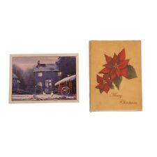 Christmas Greeting Cards Poinsettia Snowy Old Timey Farm 20ct Vintage NEW picture