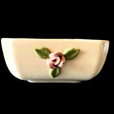 Vintage Nancy Pottery Square Bowl Pink Roses Cream Ceramic Dish Signed picture
