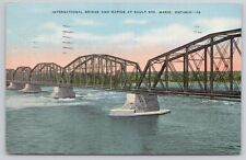 International Bridge Between Sault Ste Marie Michigan and Ontario 1939 Postcard picture