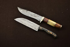 2Pcs Handmade Damascus Steel Hunting/Camping Skinner Knife - Wood Handle R-4069 picture