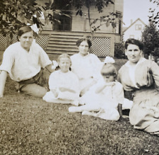 Portrait Group Shot Family Reclined in the Yard Real Photo Postcard RPPC picture