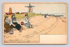 Antique Postcard Westcapelle Holland Windmill Beach Tea Pier Dutch picture