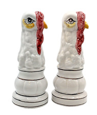Rooster Chicken Figurine Mantle Character Lg Vintage Ceramic S/2 Handpainted VTG picture