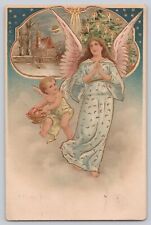 Postcard Vintage Christmas Greetings Embossed Angels c 1904 picture