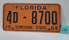 1964 Florida Sunshine State License Plate 4D-8700 Orange Metal Vintage ⬇️(C15) picture