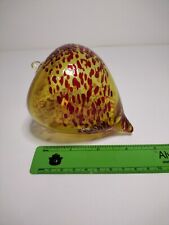 Large Vintage HandBlown Glass Ornament Iridescent Amber with Red Speckles  picture