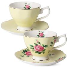 BTaT- Floral Tea Cups and Saucers Set of 2 8oz with Gold Trim and Gift Box Co... picture