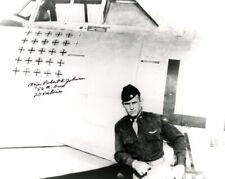 ROBERT JOHNSON SIGNED 8x10 PHOTO USAAF WWII FIGHTER ACE 27 VICTORIES BECKETT BAS picture