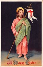 Religious Old Easter Postcard of Jesus Christ Carrying Flag or Banner of Cross picture