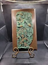 Vintage Crushed Malachite Mayan Aztec Mosaic Wall Plaque / Historical Mexican... picture