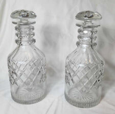 Pair of Vintage Antique Clear Crystal Decanters 3 Ring Mushroom Stopper picture
