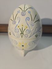 VINTAGE Footed White  / Yellow Daisy Ceramic EASTER Egg Covered Candy Dish Sign  picture