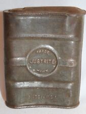 VINTAGE COAL MINERS JUSTRITE POCKET CARBIDE CAN-TIN-FLASK-CURVED THUMB SLIDE TOP picture