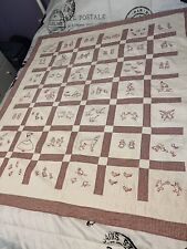 Antique Red Work Animals Baby Child Quilt Hand Embroidery Date 1928 48x54” picture
