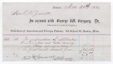 1881 EARLY GEORGE W GREGORY BILLHEAD AMERICAN FOREIGN PATENTS BOSTON MA picture