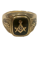 VINTAGE Freemason 10K Gold ONYX Masonic MENS RING Sz 10.25-10.50 6 grams picture