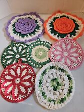Vtg Handmade Set of 7 Crochet Hot Pads Pot Holders Doilies MCM Country Kitchen picture