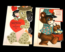 2 Vintage Die Cut Nephew Valentine's Day Cards with Original Envelopes -NOS picture