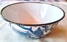 Vintage Blue & White Swirl Enamelware Bowl, 6.5 inch Diameter picture