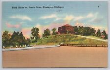 Postcard Block House on Scenic Drive, Muskegon, Michigan Vintage PM 1945 picture
