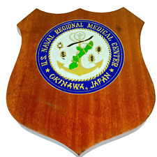 Vintage US Naval Medical Center Okinawa Japan Emblem Carved on Wood Wall Plaque picture