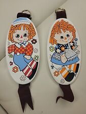 Vintage 1980s Enesco Raggedy Ann & Andy Wall Plaques on Velvet Ribbon Ceramic picture