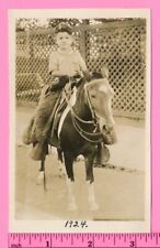 1924 Little Pony Ride Cute Western Cowboy on Mini Horse Vintage Snapshot Photo picture