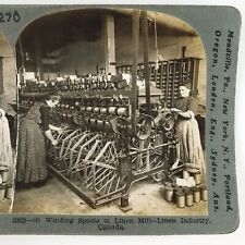 Linen Mill Factory Canada Stereoview c1908 Women Workers Winding Spools A2038 picture