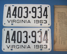 1963 Virginia license plates matching pair never used DMV clear for registration picture
