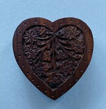 Vintage 1970s Handcarved Wooden Trinket Box Ornate Heart Shaped Floral Design 7 picture