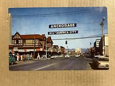 Postcard Anchorage Alaska 4th Avenue Main Street Drug Store Old Cars Coca Cola picture