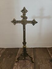 Vintage Brass Cross Altar Inri  11.25” Holy Cross Ornate  picture