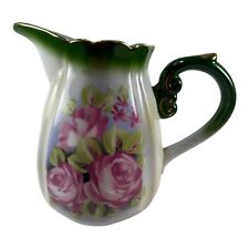 Vintage Floral Flower Rose Pitcher Ceramic Decoration Vase Green Pinks picture