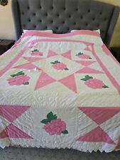 Vintage Handmade Pink Flower Quilt -Damaged Flaws Cutter Fabric 84x96