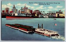 New Orleans, Louisiana LA - Skyline & Federal Barge Line - Vintage Postcard picture