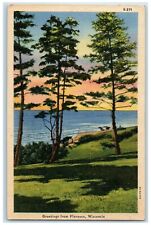 1946 Greetings From Florence Wisconsin WI, Lake View Chicago IL Vintage Postcard picture